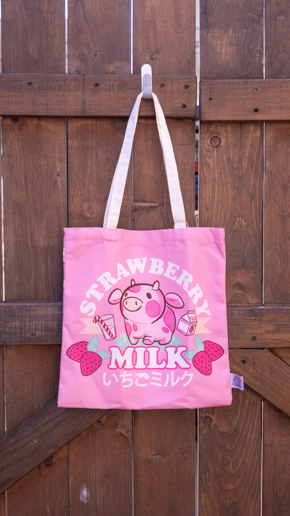 Strawberry Milk Cow Tote Bag By Meldoodles