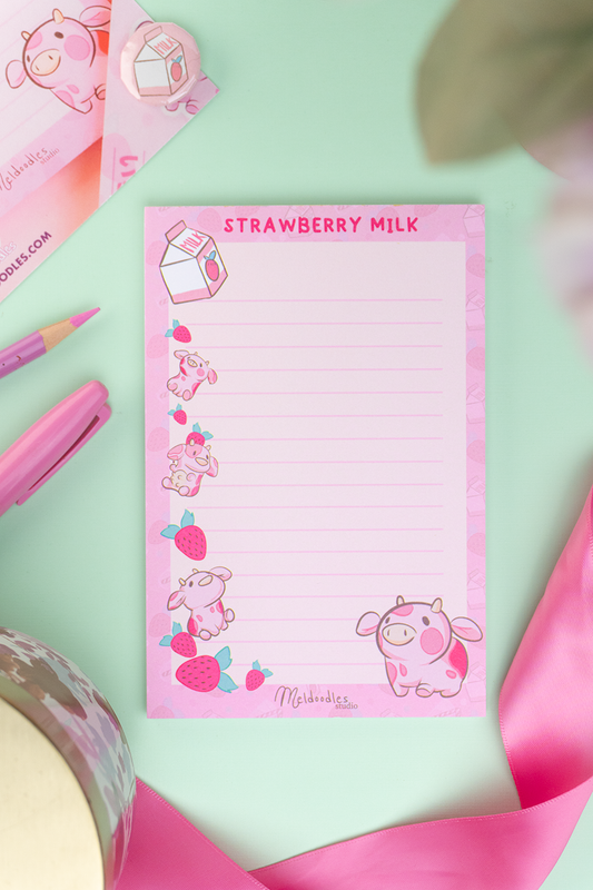 Strawberry Milk Cow Notepad By Meldoodles