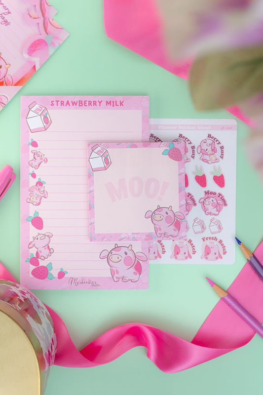 Strawberry Milk Cow Small Stationery Gift Set