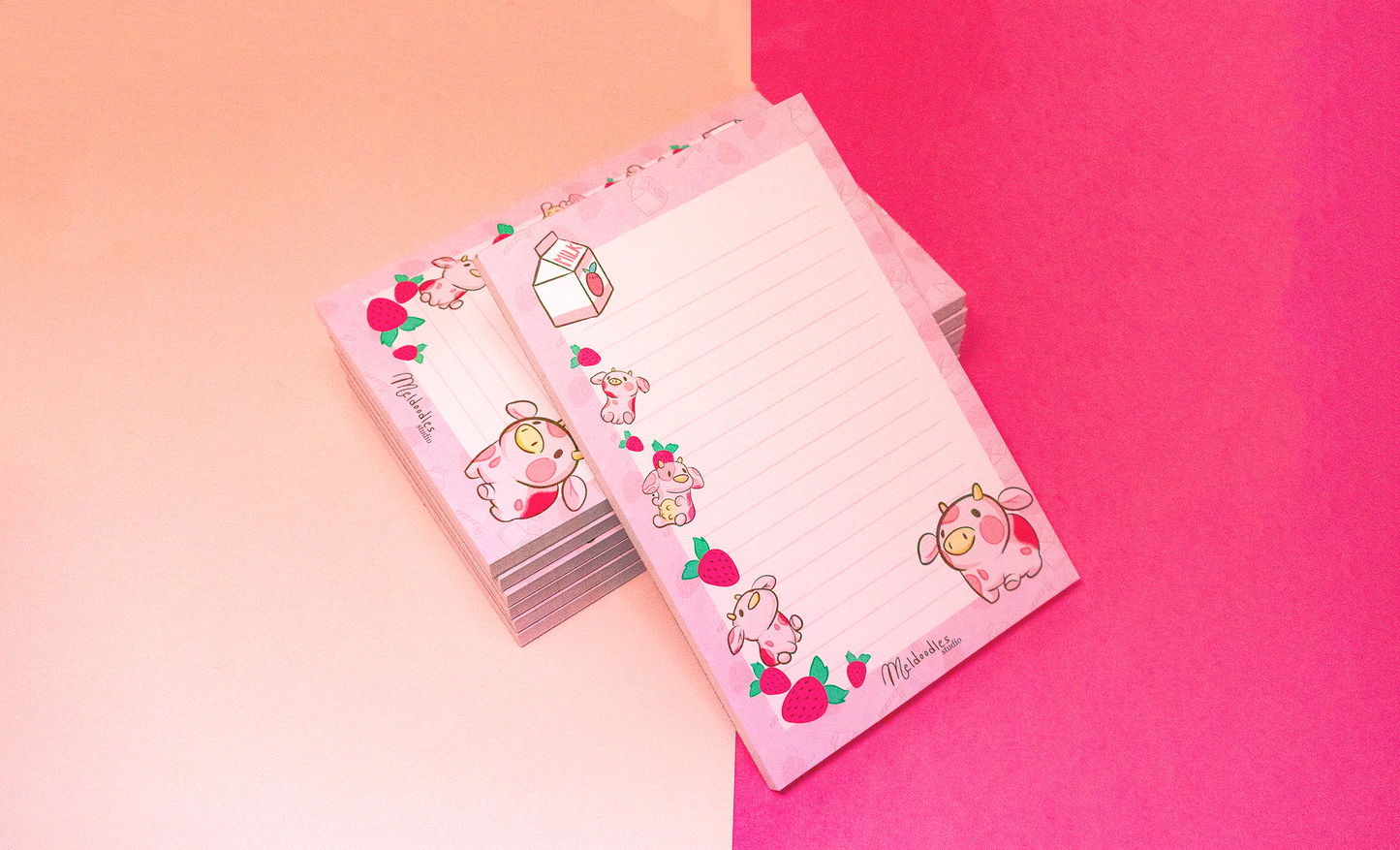 Strawberry Milk Cow Notepad By Meldoodles