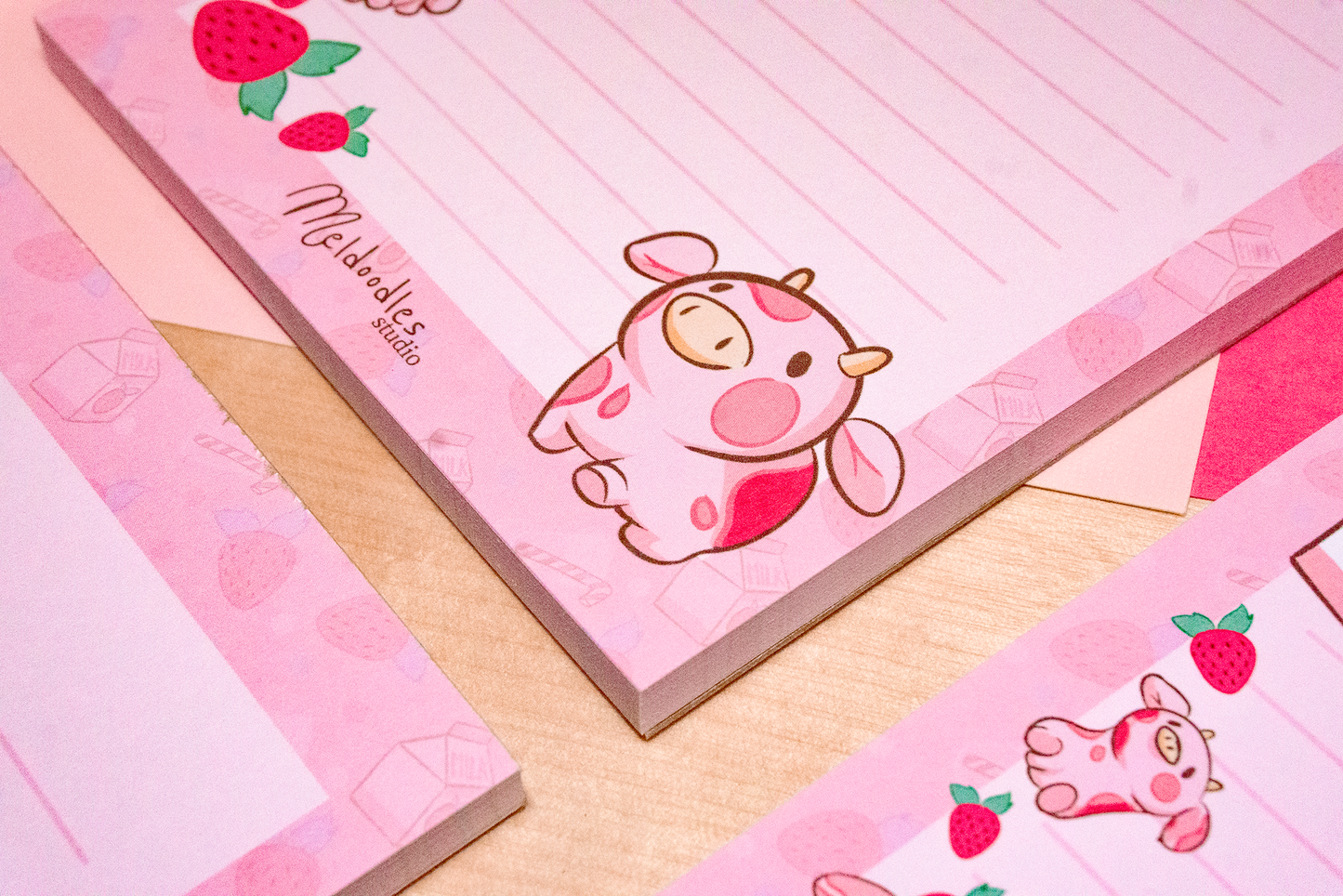 Strawberry Milk Cow Notepad By Meldoodles