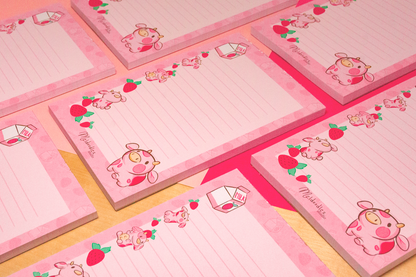 Strawberry Milk Cow Notepad By Meldoodles