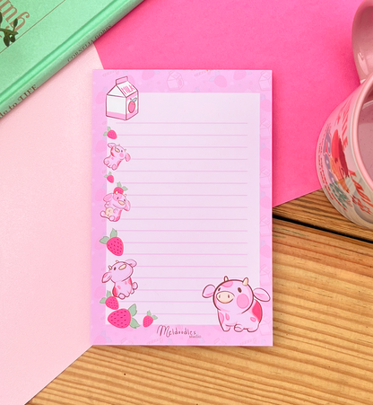 Strawberry Milk Cow Notepad By Meldoodles